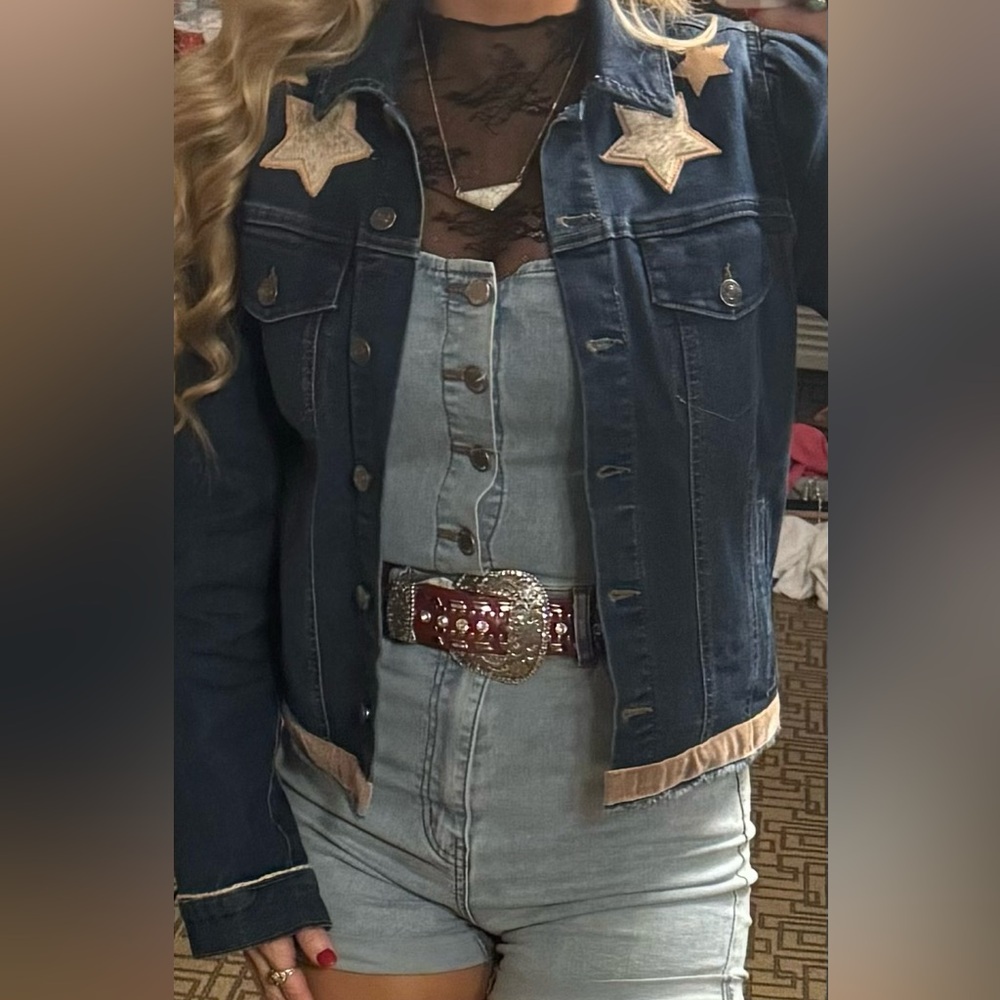 Women's Denim Jacket with Red Rodeo Accents - Picture 9 of 9